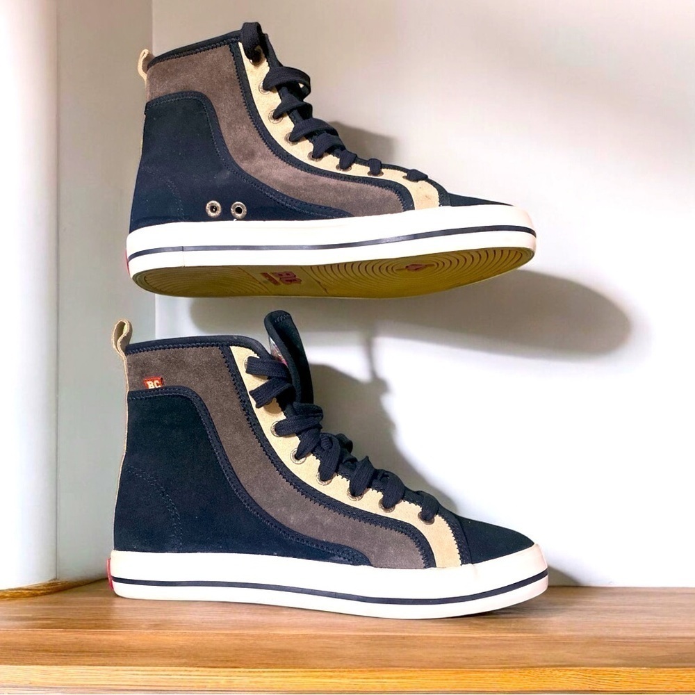 BC SECRET HANDSHAKE BROWN LEATHER SNEAKERS BLACK BROWN TAN WOMENS SIZE 8 LACE UP